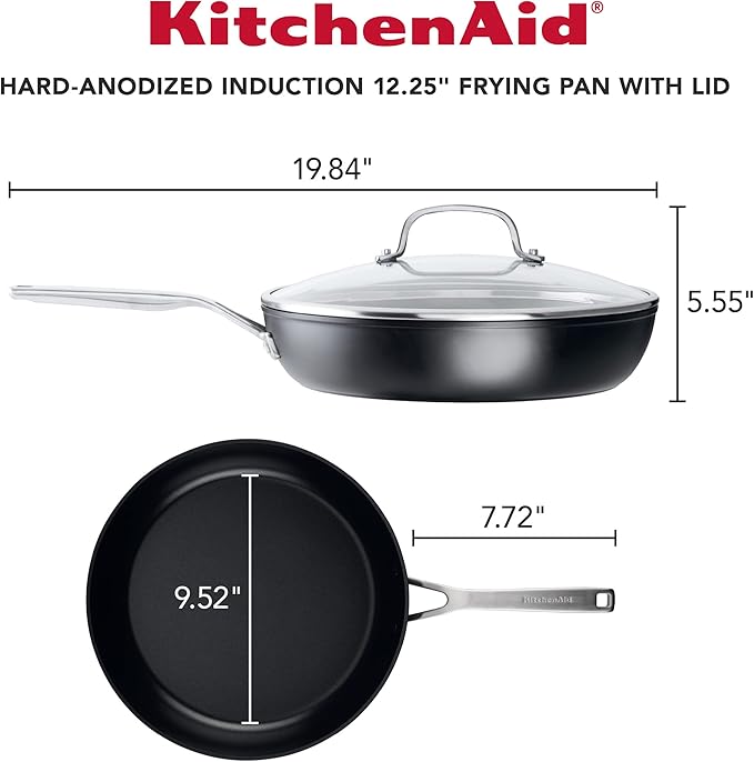 KitchenAid Hard Anodized Induction Nonstick Frying Pan Set With Tempered Lids, 4-Piece - 10 & 12 Inch ??Durable, Even Heating, Oven Safe to 500째F, Dishwasher Safe, Easy-Clean