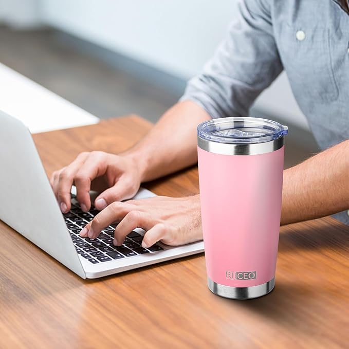 ATIKZHE 20oz Tumbler with Straw and Brush, Stainless Steel Vacuum Insulated tumbler, Double Wall Insulated Coffee Tumbler for Outdoor, Home, Travel,Office (Light pink,4pcs)