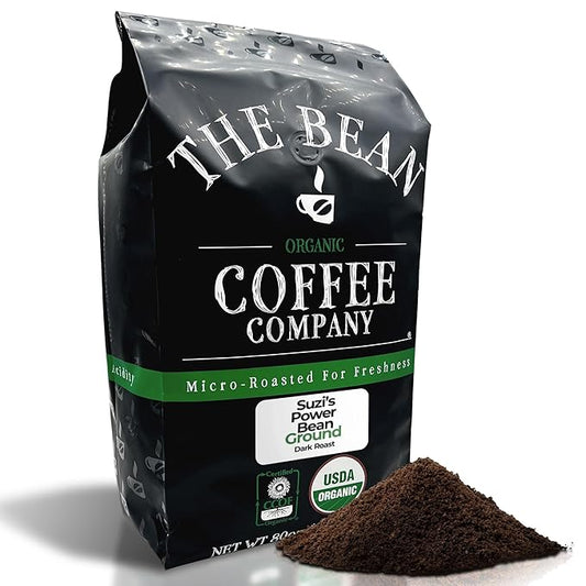 The Bean Organic Coffee Company Suzi's Power Bean, Dark Roast, Ground Coffee, 5-Pound Bag,Caf챕 molido tostado organico