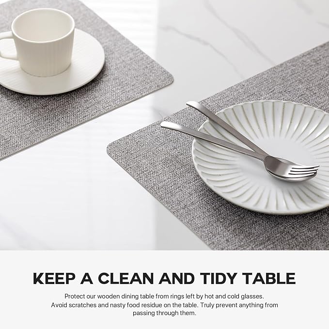 Baroyal Faux Leather Placemats Set of 8 Vinyl Washable Wipeable Table Mats for Kitchen Dining Table Heat Resistant Waterproof Modern Indoor/Outdoor Placemats Non-Slip Easy Clean Place Mats (Mid Gray)
