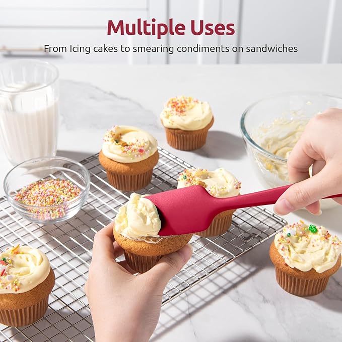 U-Taste 600쨘F Heat Resistant Silicone Spatulas: Flexible Food-Grade Silicon Baking Scraper, Kitchen Cooking Mixing Utensils with Upgraded Sturdy Handle Tip for Nonstick Cookware (4-Pc., Red)