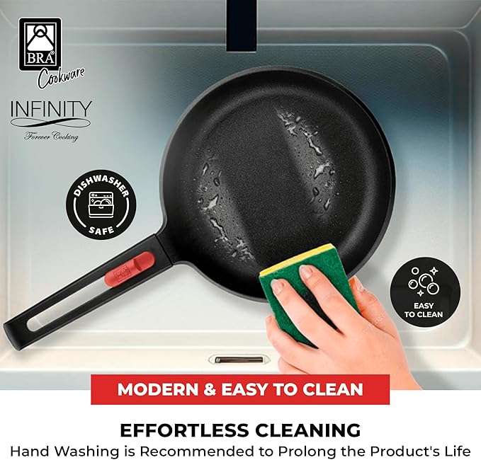 BRA COOKWARE Infinity Nonstick Frying Pan | 9.5-Inch Cast Aluminum Skillet | PFOA/PFAS Free Fry Pan | All Cooktops (incl Induction) Searing Skillet | Oven Safe up to 425째F (w/o Removable Handle)