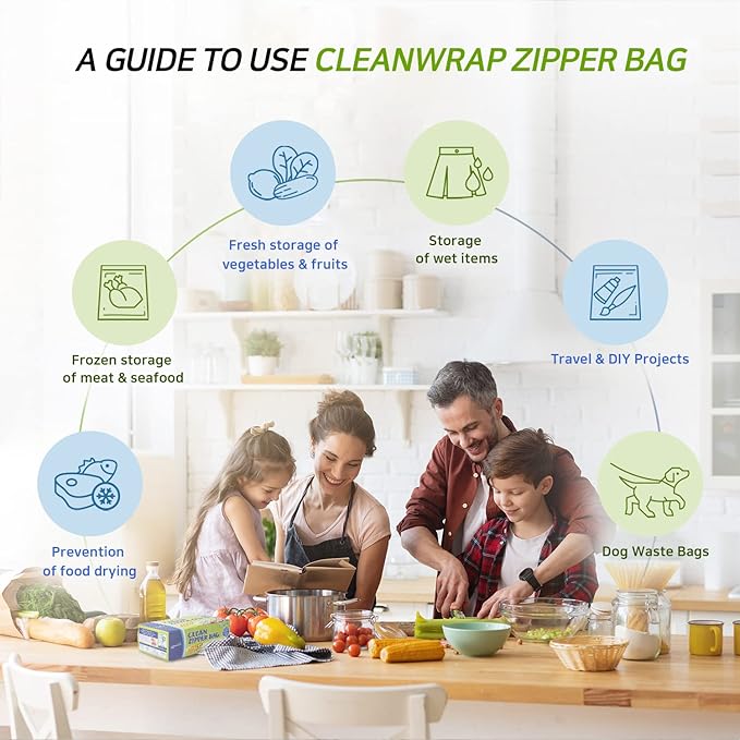 CLEANWRAP Clean Zipper Bag (Mix 225) - Food Storage Plastic Bags for Food, Food Slider Bag, Zip Lock I Medium Zip Bags for Storage