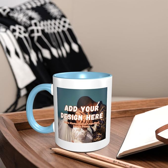 Customizable Mugs and Coffee Cups with Various Creative Designs Customize Your Photos Images Texts Partial or Full-Size Printing (Partial, Sky Blue)
