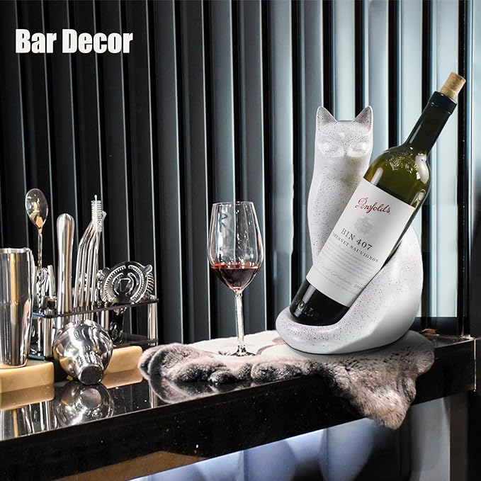 Wine Bottle Holder Organizer for Cabinet, Cat Wine Rack for Tabletop, Countertop, Bar, and Home Decor, Wine Lovers Gifts for Women Men, White Wine Rack