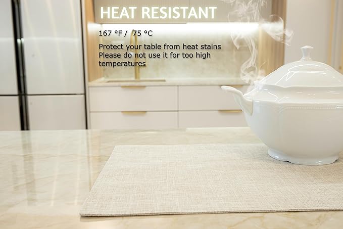 HOMEYNICE Placemat Set-Washable Place Mats for Parties, Elegant Table Mats for Kitchen Table, Set of 4 Dining Table Placemats, Heat-Resistant Cloth Placemats for Indoor and Outdoor,13x19-Light Beige