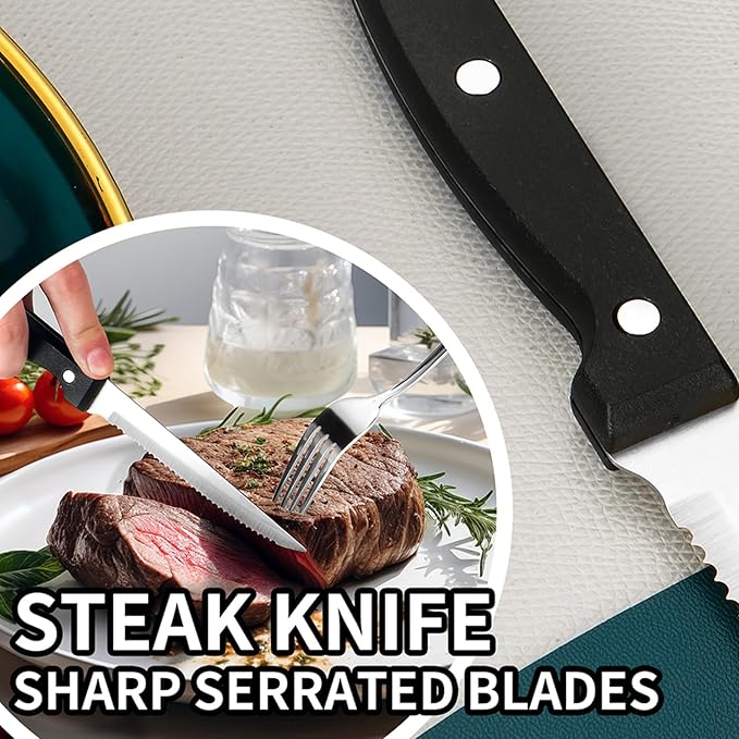 60-Piece Silverware Set with Steak Knives Stainless Steel Flatware Set for 10 Food Grade Tableware Cutlery Set Rust-proof, Mirror Polished, Dishwasher Safe