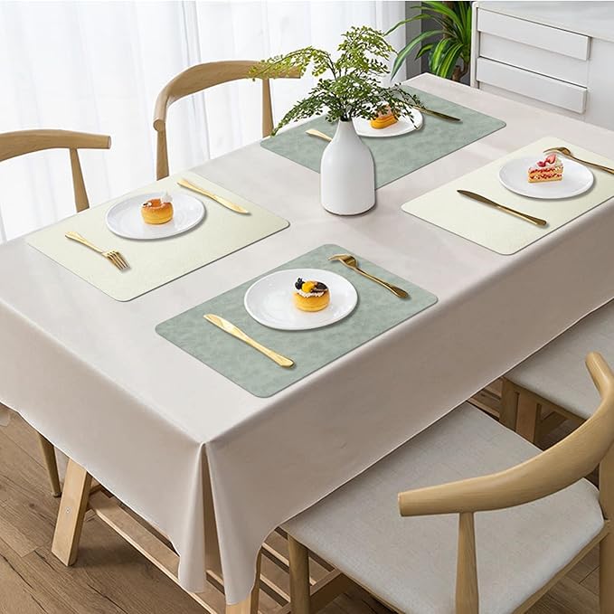 Faux Leather Placemats, Set of 4, 12''횞17' Textures on Both Sides, Heat-Resistant, Waterproof and Oil-Proof, Reversible Place Mats for Kitchen, Dining Table, Outdoor - Green&White