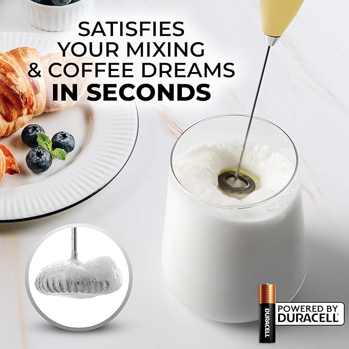 Zulay Kitchen Milk Frother Handheld Electric Whisk with AA Duracell Batteries ??Durable Drink Mixer for Coffee, Lattes, Cappuccinos & More - Mimosa