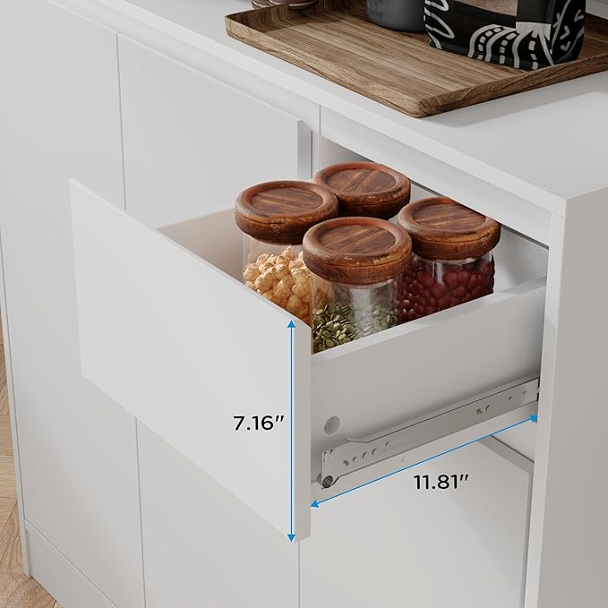 71" Tall White Kitchen Pantry Cabinet with 6 Doors & Power Outlet, Freestanding Storage Hutch with Countertop, Adjustable Shelves for Dining Room, Laundry Room