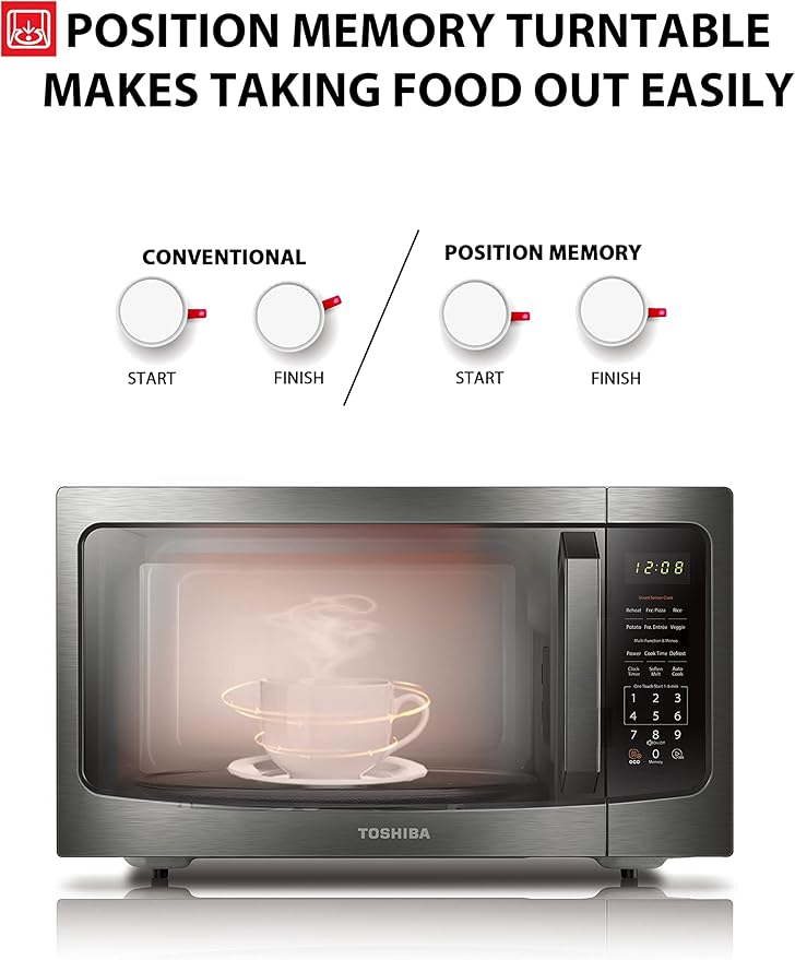 TOSHIBA ML-EM45P(BS) Countertop Microwave Oven with Smart Sensor and 13.6" Removable Position Memory Turntable, Sound On/Off Function, 1200W, 1.6 Cu.ft, Black Stainless Steel