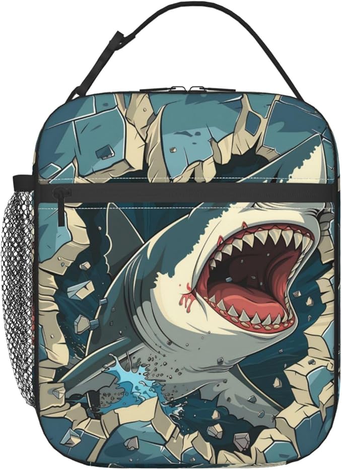 VANZEV Insulated Lunch Box for Women Men, Shark Theme Lunch Box Reusable Portable Lunch Bag Cooler Tote Waterproof Lunch Container for Office Picnic Work Travel