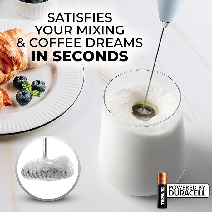 Zulay Kitchen Milk Frother Handheld Electric Whisk with AA Duracell Batteries ??Durable Drink Mixer for Coffee, Lattes, Cappuccinos & More - Storm