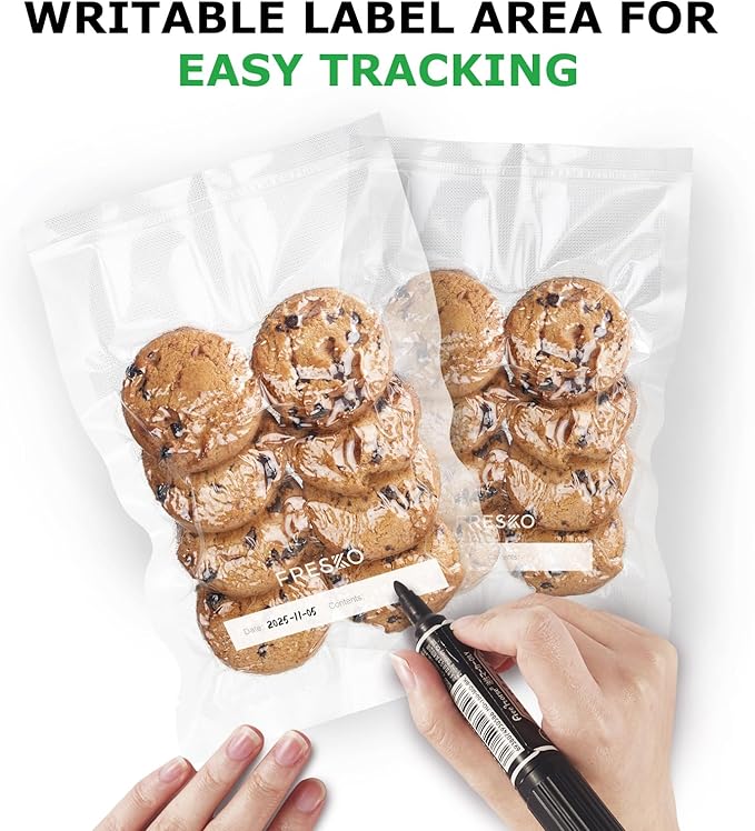 FRESKO 8"x12" Food Vacuum Sealer Bags, 120Pcs PreCut Bags for Food Vacuum Storage, Vacuum Seal Food Sealer Bags with BPA Free and Heavy Duty, Great for Sous Vide Bag Meal Prep