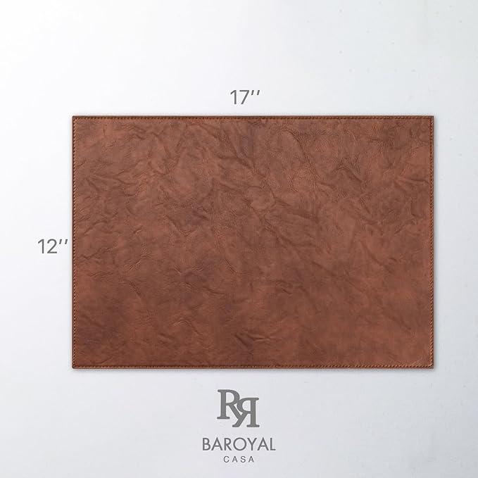 Baroyal Faux Leather Placemats Set of 8 Vinyl Washable Wipeable Table Mats for Kitchen Dining Table Heat Resistant Waterproof Indoor/Outdoor Placemats Non-Slip Easy Clean Place Mats (Reddish Brown)