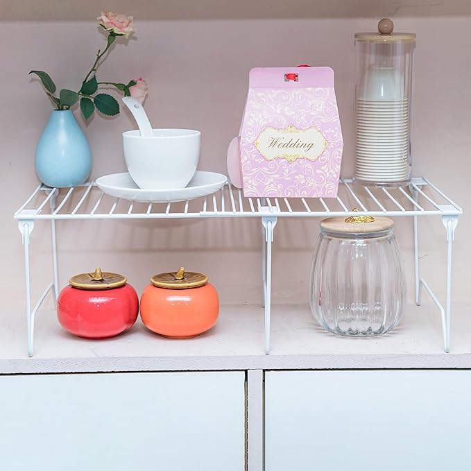 1/2-Piece Set cabinet organizer shelf,kitchen counter shelf,Foldable Pantry Shelf,Plate, Dish,Rustproof Metal Storage Organizer (1, White)