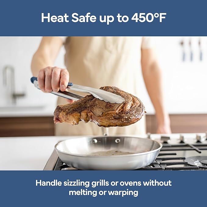 Misen Kitchen Tongs - Dishwasher Safe, Heavy Duty - Precision Stainless Steel Grilling Tool - Heat Resistant - Perfect for Serving and Air Frying - 13 Inch | Blue