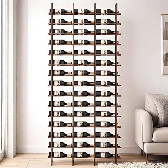 Wall Mounted Wine Rack, H 94.49inch, 16 Rows, Brown 48 Bottle Wine Cellar Racks, Metal Wine Bottle Holder for Home Bar, Wine Kitchen Storage (Brown, 3 Columns竊?8 Bottles竊?