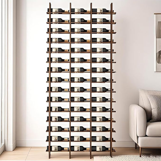 Wall Mounted Wine Rack, H 94.49inch, 16 Rows, Brown 48 Bottle Wine Cellar Racks, Metal Wine Bottle Holder for Home Bar, Wine Kitchen Storage (Brown, 3 Columns竊?8 Bottles竊?