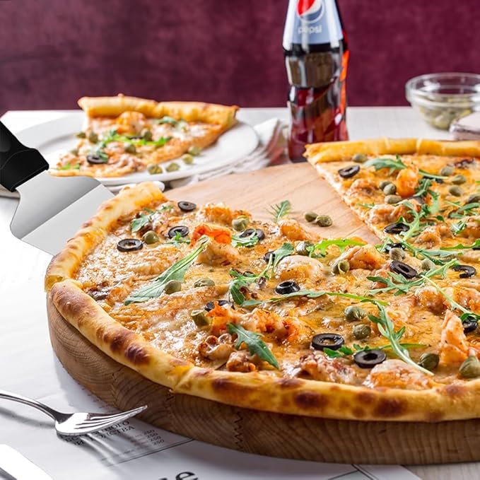 20 Pack Pizza Spatula Pie Server Stainless Steel Cake Server, Non Slip Plastic Handle Pizza Cake Holder Transfer Triangular Spade Spatula Shovel for Pizza Cake Biscuit Baking(Black)