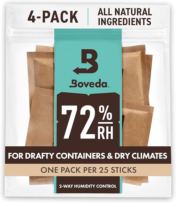 Boveda 72% Two-Way Humidity Control Packs For Wood Humidifier Boxes ??Size 60 ??4 Pack ??Moisture Absorbers ??Humidifier Packs ??Hydration Packets in Resealable Bag
