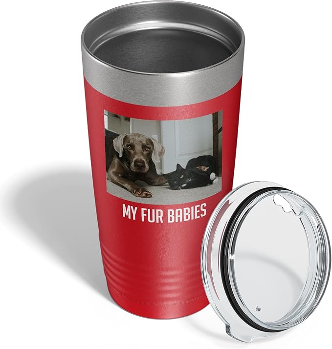 Personalized 20oz (17 Colors) Photo Picture Printed Insulated Stainless Steel Powder Coated Tumbler with Lid ??Customized Mother's Day Gift, for Her Him Men, Custom Coach Gifts Team Mom Dad (Red)