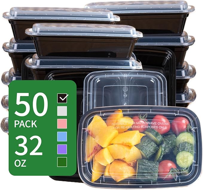 32oz Meal Prep Containers (50-Pack) - Reusable, Leakproof & BPA-Free - Perfect for Healthy Lunches, Leftovers & Fridge Organization