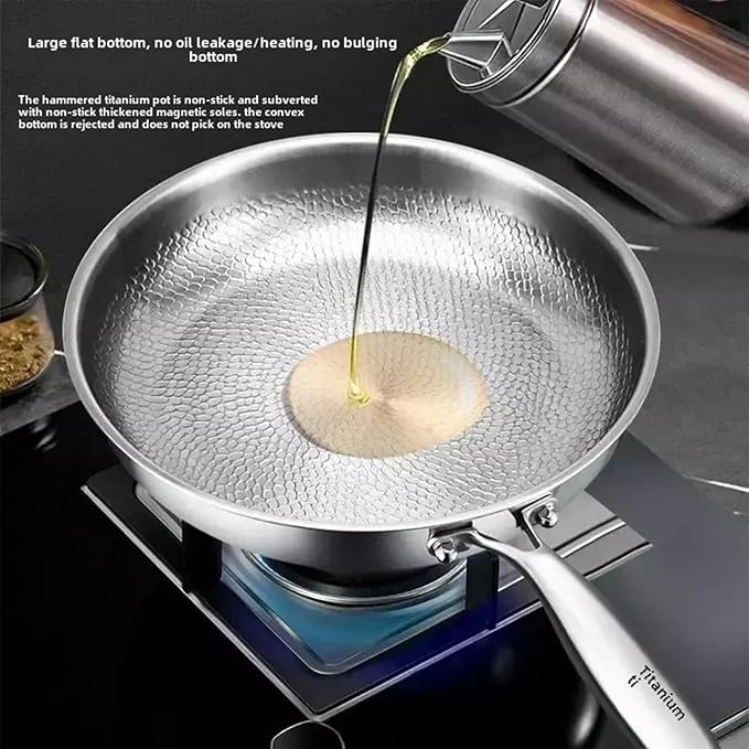 Titanium Pan with Hammer & Lid & Shovel, Titanium & Stainless Steel Pro Cookware, Scratch-Resistant & Durable Nonstick Cookware, Multifunctional Pots and Pans Set (10.23in)