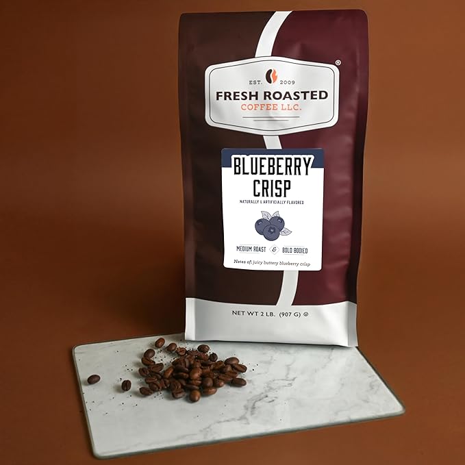 Fresh Roasted Coffee, Blueberry Crisp Flavored Coffee, 2 lb (32 oz), Medium Roast, Kosher, Ground