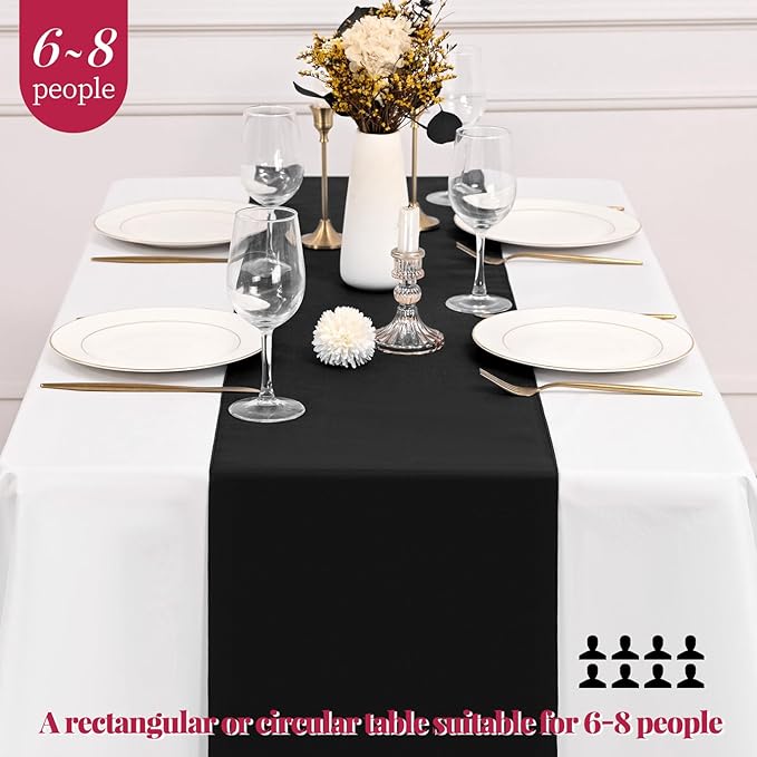 12 Pack Black Table Runner 12 x 108 Inch Long Rustic Farmhouse Wedding Fall Table Runner,Washable and Reusable Polyester Table Runners for Wedding Birthday Party Banquet Table Decorations
