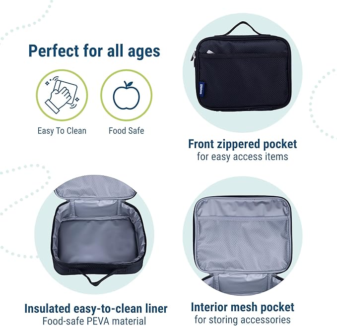 Wildkin Kids Insulated Lunch Box ??Durable and Reusable for School & Travel - Rip-Stop Black