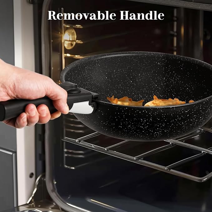 Sweetcrispy 12 pcs Pots and Pans Set, Nonstick Kitchen Induction Cookware Suit with Detachable Handle, Dishwasher Oven Safe, Pitch Black