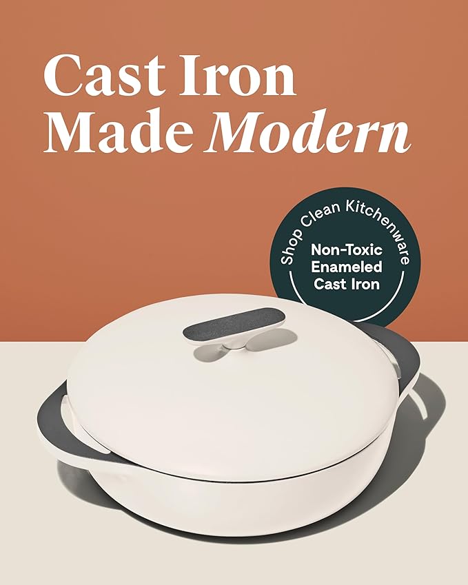 Caraway Enameled Cast Iron Braiser - 3.5 qt Braiser Pan - 3 Layer Enamel Coating - No Seasoning Required - Compatible With All Stovetops - Oven Safe - Free From Forever Chemicals - Charcoal