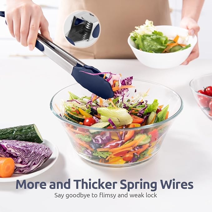 600쨘F Heat Resistant Kitchen Tongs: U-Taste 12 inch Large Silicone Cooking Tong with Non Stick Rubber Tips & Silicon Coated 18/8 Stainless Steel Handle & Smooth Lock for Serving Grill (Midnight Blue)