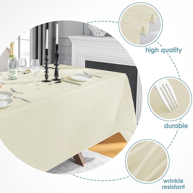 VidaFete 1 Pack Tablecloth 90 * 156inch Rectangle Table Cloth Polyester, Stain Wrinkle Resistant Polyester Dining Table Cover for Kitchen Dinning Party Wedding Tabletop Buffet Decoration(Ivory)