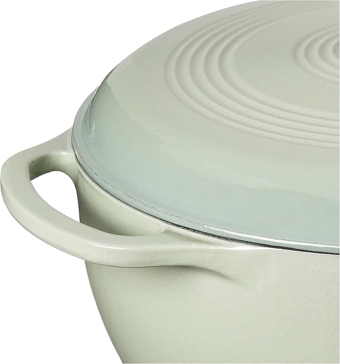 Lodge 6 Quart Enameled Cast Iron Dutch Oven with Lid ??Dual Handles ??Oven Safe up to 500째 F or on Stovetop - Use to Marinate, Cook, Bake, Refrigerate and Serve ??Desert Sage