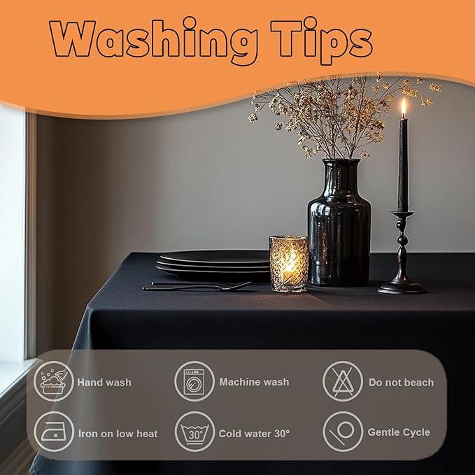 TWINPRET Rectangle Tablecloth 60 x 126 Inch, Black Waterproof Washable Polyester Table Cloth - Stain & Oil Resistant Rectangular Table Cover for Outdoor, Indoor, Banquet & Party (Fits 8 Foot Tables)