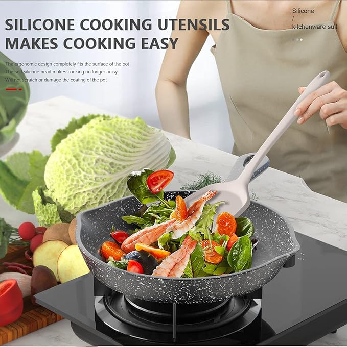 AOTHOD Silicone Cooking Utensils Set - 446째F Heat Resistant Kitchen Utensils,Turner Tongs,Spatula,Spoon,Brush,Whisk,Kitchen Utensil Gadgets Tools Set for Nonstick Cookware,Dishwasher Safe (BPA Free)