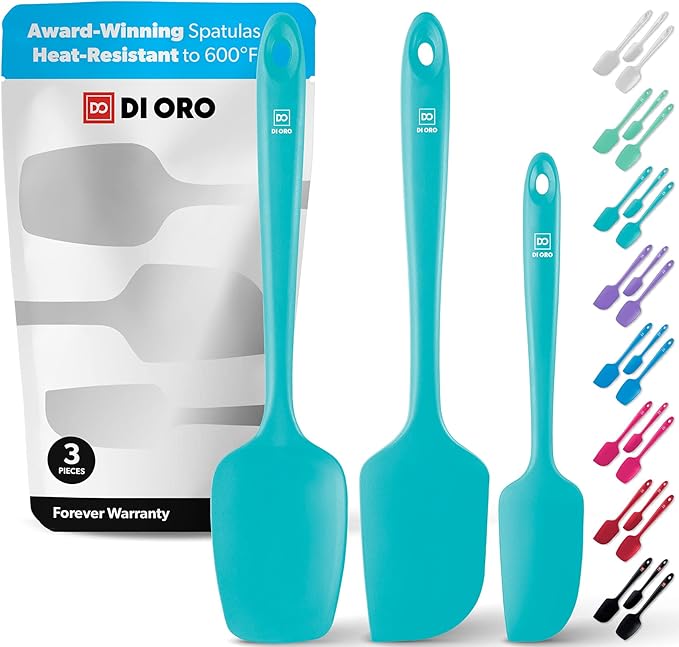DI ORO Silicone Spatula Set - Rubber Kitchen Spatulas for Baking, Cooking, & Mixing - 600째F Heat-Resistant & BPA Free Silicone Scraper Spatulas for Nonstick Cookware - Dishwasher Safe (3pc, Teal)