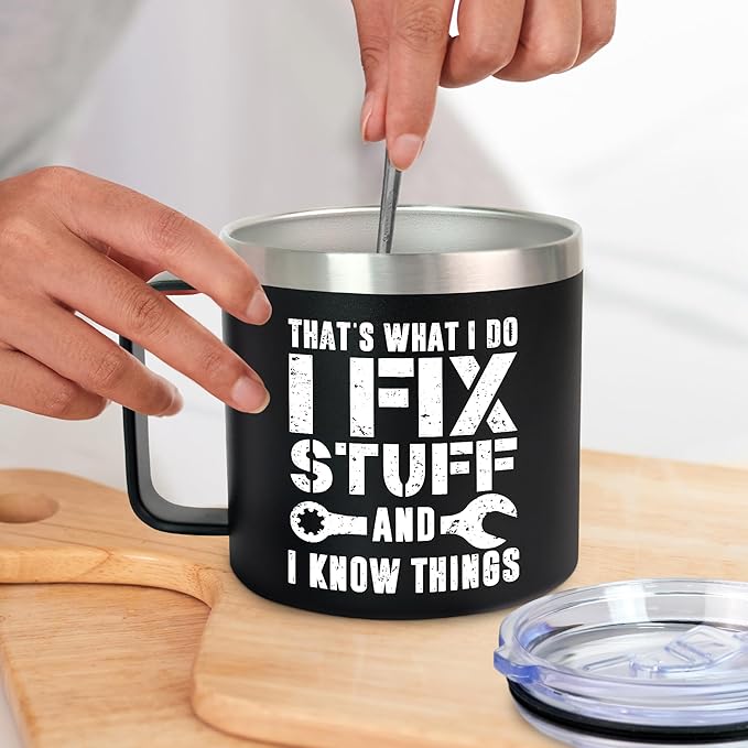Valentines Day Gifts for Him - 14 oz Stainless Steel Insulated Coffee Mug with Lid - Funny Birthday Men Gifts for Dad from Daughter Son, Husband Birthday Gift Ideas, Funny Dad Gift for Grandpa