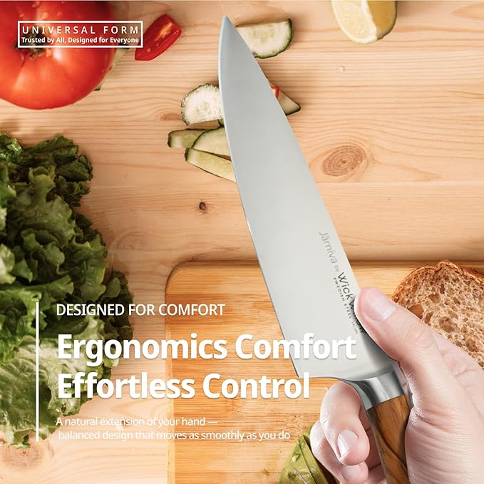 8 Inch Chef Knife ??Razor Sharp Swedish Steel Kitchen Knife with Italian Olive Wood Handle ??Premium Cutting Knife for Meat, Vegetables & Prep ??Gift for Home Cooks & Chefs