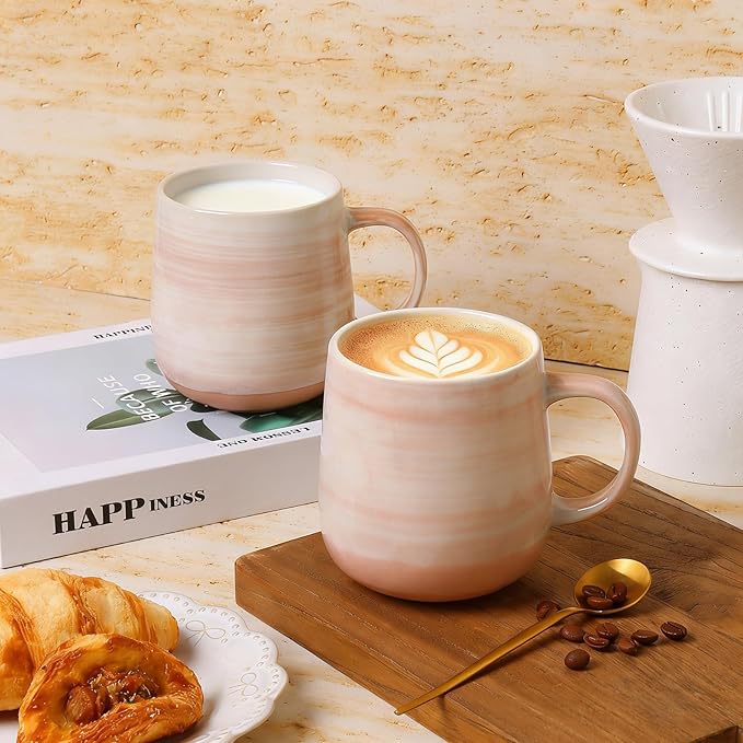 Coffee Mugs, Set of 4, Light Orange Ceramic Coffee Cups with Elegant Texture & Comfortable Handle, 12oz Stoneware Mugs - Dishwasher & Microwave Safe, Design for Home, Office, Cafe