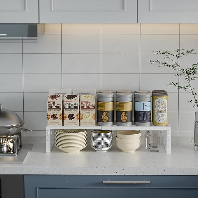 Expandable Spice Rack Organizion for Kitchen Cabinet, Seasoning,Bathroom Organizer Display Shelf, Stackable Multi-Purpose Shelves.Easy-to-Install竊?Packs/White,Medium