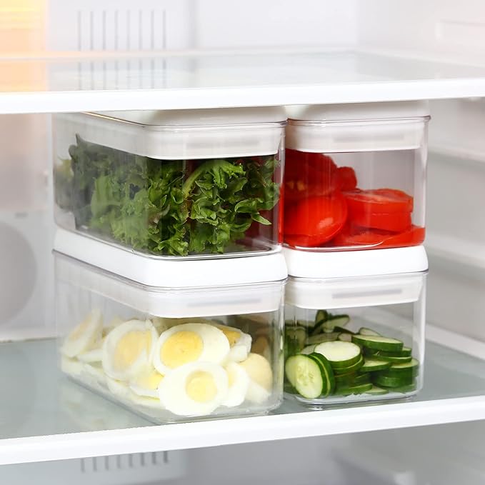 Felli Flip Tite Food Storage Container with Lid 4??RECTANGLE Airtight Ring Flip Lock Top, Stackable Acrylic Canister Set for Kitchen Fridge Pantry Organizer, Veggie Fruit Tea Bag Snack (1.1 qt)