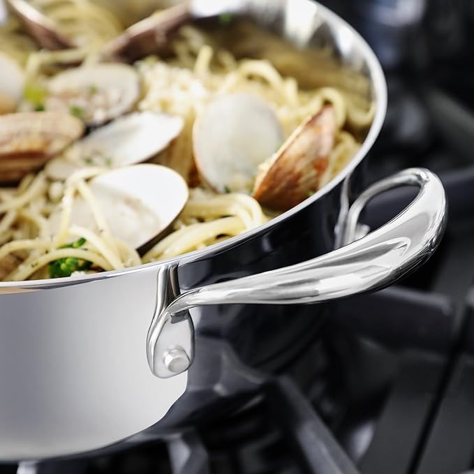 KEAWELL K3 Premium 4-Quart Tri-Ply Stainless Steel Saut챕 Pan with Lid, Induction & Oven Safe up to 600째F, Even Heating, Professional Cookware for All Stovetops (4-Qt)