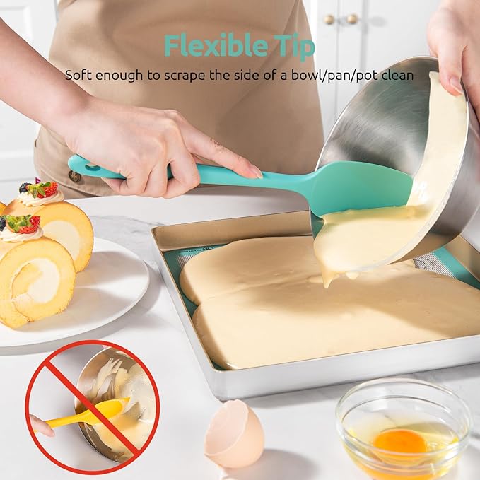 U-Taste Silicone Spoon Spatula Set, 600쨘F High Heat Resistant Food Grade Flexible Rubber Scraper, Cooking Mixing Baking Kitchen Utensils Set of 3 (Aqua Sky)