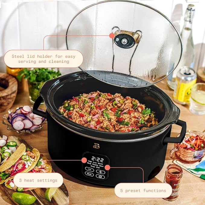 Beautiful 6?‘Quart Programmable Slow Cooker with 5 Presets, Keep?‘Warm, Touch Display & Dishwasher?‘Safe Pot (Black)