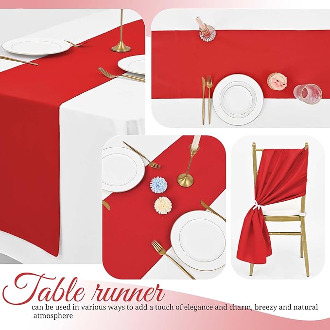 12 Pack Red Polyester Table Runner,12x72 inch Christmas Table Runner Washable and Reusable Rustic Farmhouse Polyester Table Runners for Wedding Birthday Parties Graduations Christmas Decor