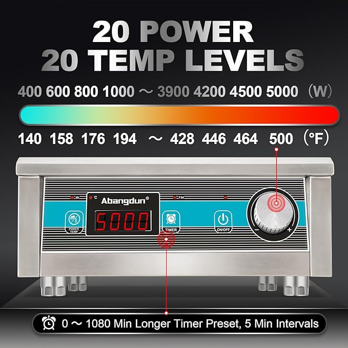 Commercial Induction Cooktop 5000W 190V~275V Electric Stove Commercial Range Countertop Burner with 18 Hour Timer Non Circulating Heating Portable Hot Plate for Restaurant&Hotel&Kitchen Use