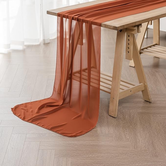 flohar 6Pack 9ft Chiffon Table Runner 14x108 Inch Sheer Romantic Table Runner for Wedding Birthday Party Bridal Shower Outdoor Decoration-Rust